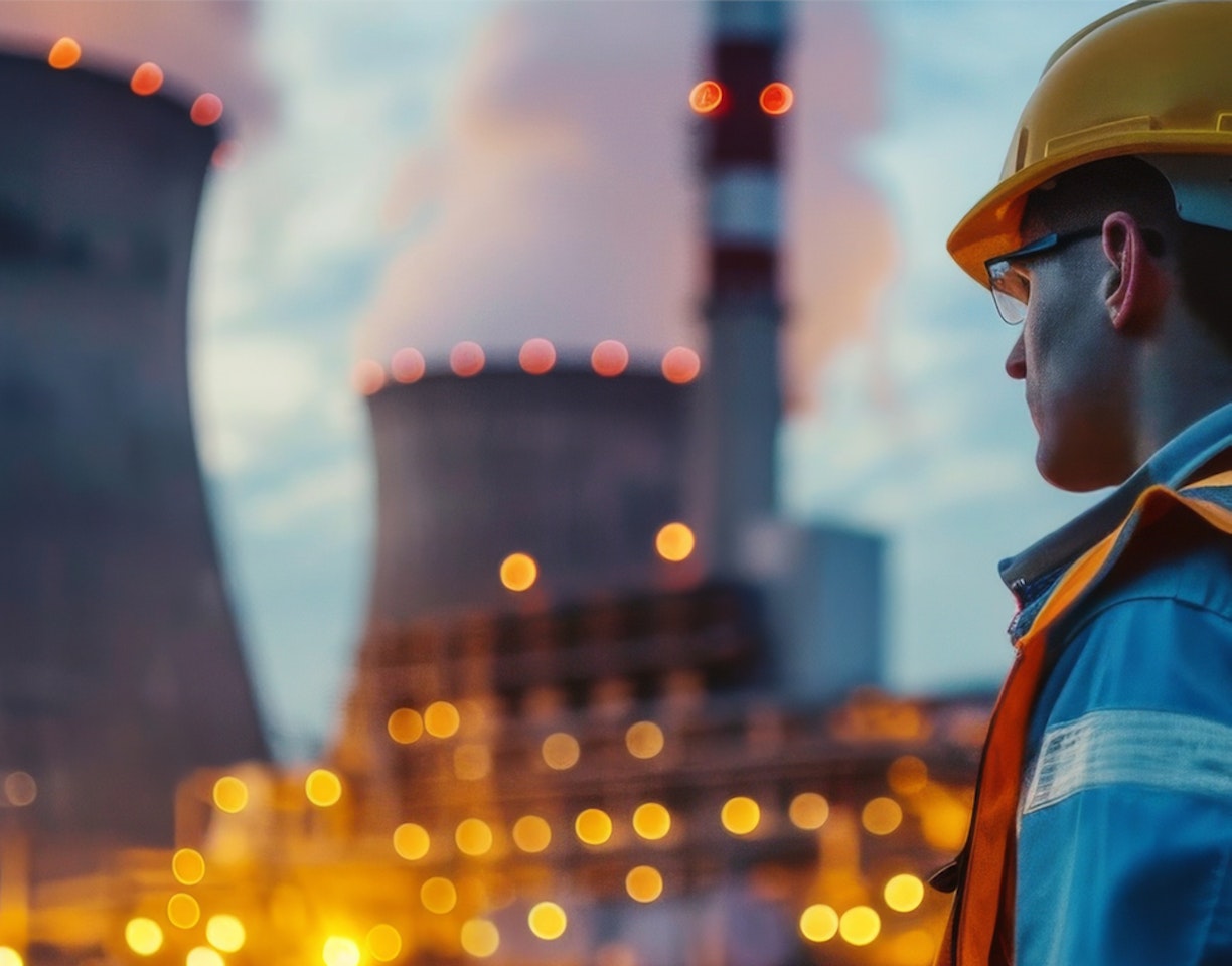 Nuclear power plant worker hard hat