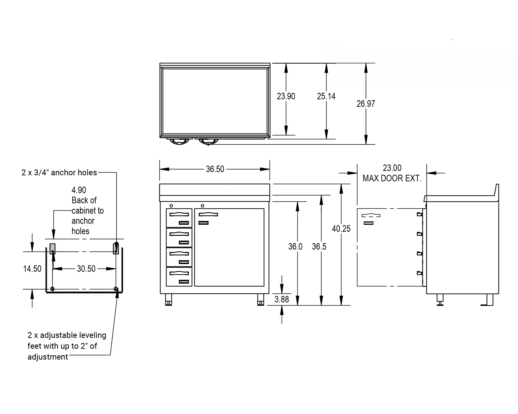 Lead lined decay and storage cabinet line art