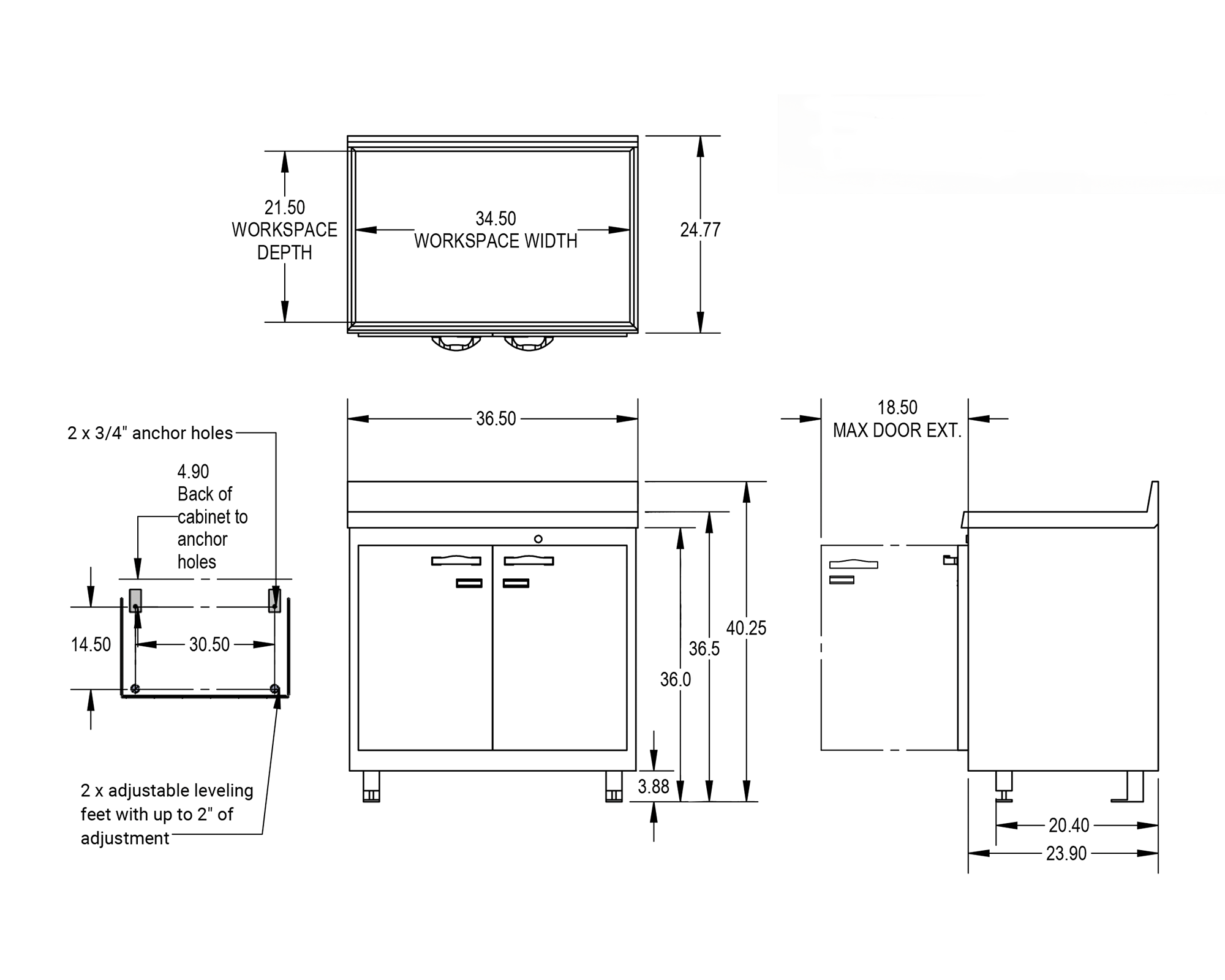 Lead lined preparation enclosure base cabinet line art