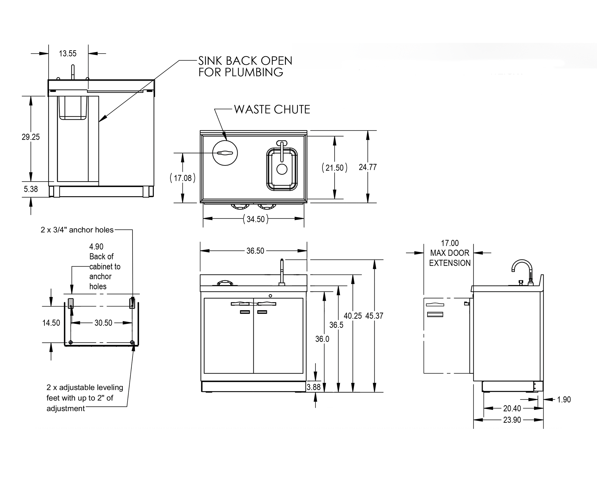 Lead lined sink and waste cabinet schematics