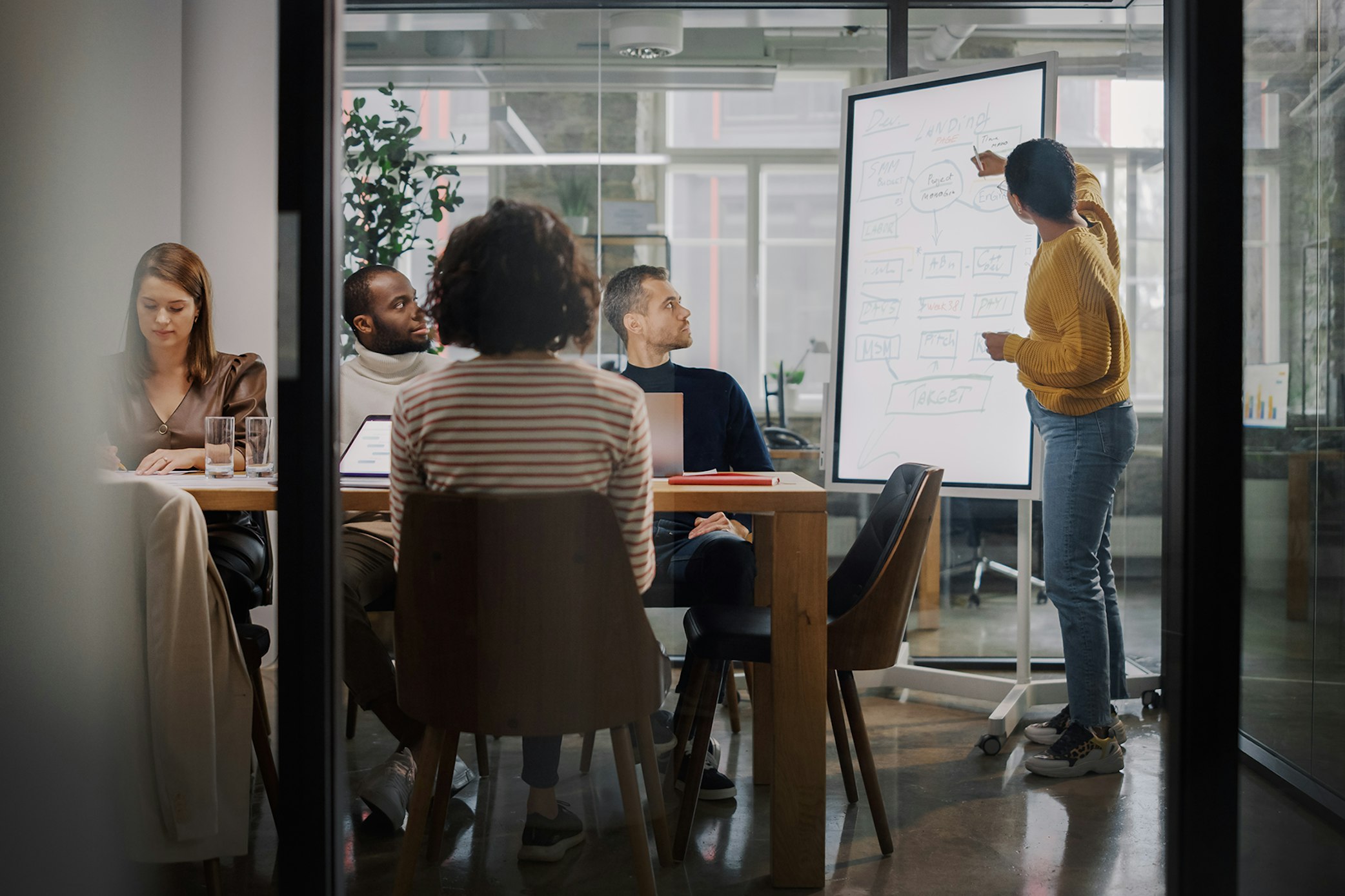 Coworkers working meeting services